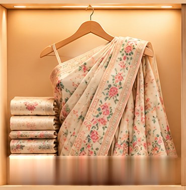 Printed Sarees on a hanger
